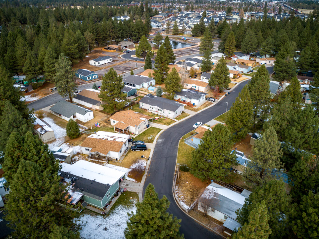 An aerial view of a residential neighborhood in california.