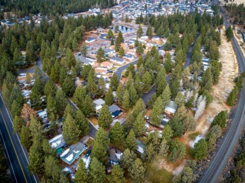 An aerial view of a rv park in california.